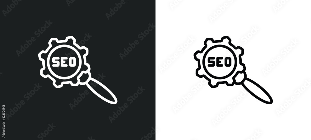 Poster seo configuration icon isolated in white and black colors. seo configuration outline vector icon fro