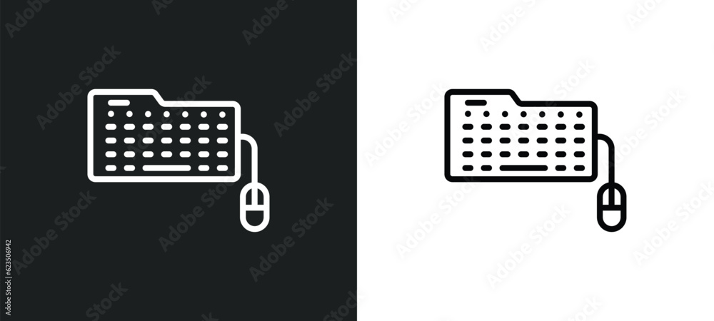 Poster keyboard and mouse icon isolated in white and black colors. keyboard and mouse outline vector icon f