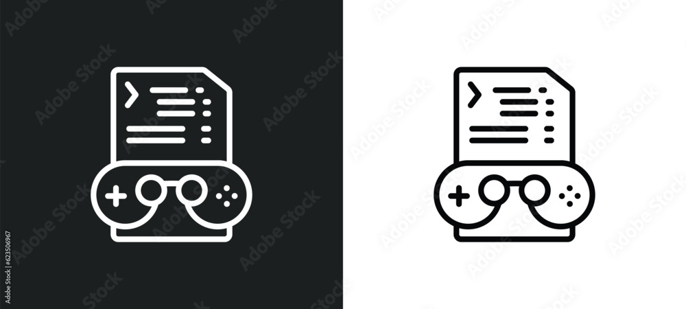 Poster game development icon isolated in white and black colors. game development outline vector icon from 
