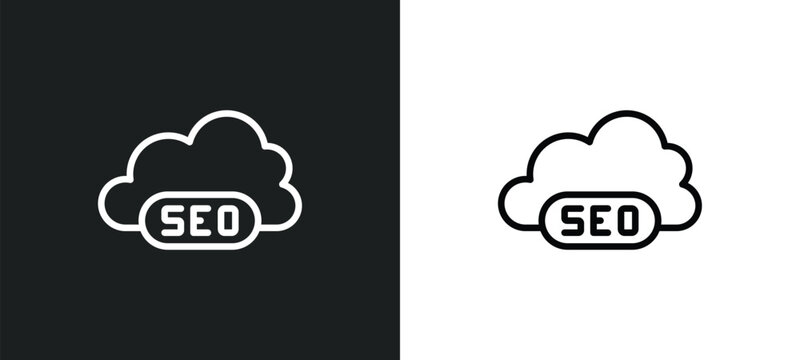 seo cloud icon isolated in white and black colors. seo cloud outline vector icon from programming collection for web, mobile apps and ui.