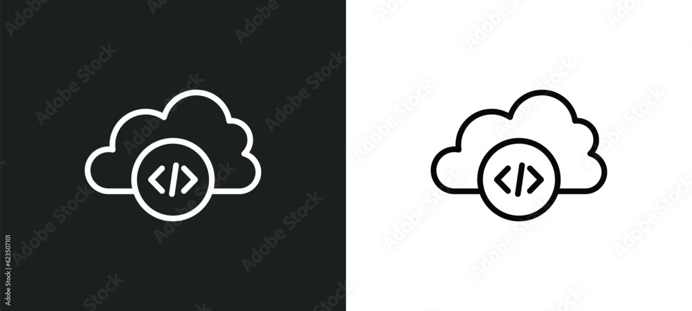 Poster cloud storage icon isolated in white and black colors. cloud storage outline vector icon from progra