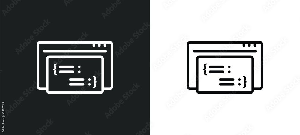 Poster code listing icon isolated in white and black colors. code listing outline vector icon from programm