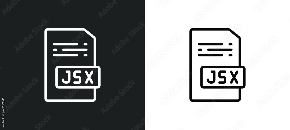 Poster jsx icon isolated in white and black colors. jsx outline vector icon from programming collection for