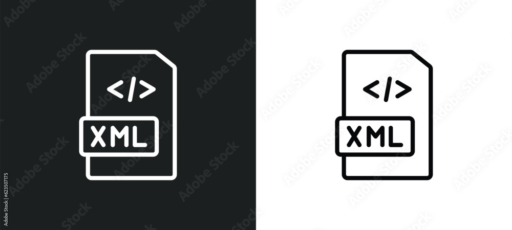 Poster xml icon isolated in white and black colors. xml outline vector icon from programming collection for