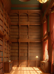 Antique library with bookshelves. Ai generated