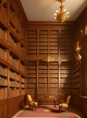 Antique library with bookshelves. Ai generated