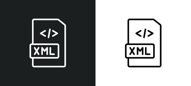 xml icon isolated in white and black colors. xml outline vector icon from programming collection for web, mobile apps and ui.