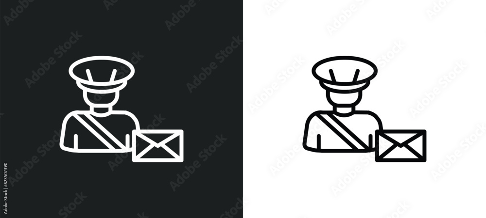 Poster postman icon isolated in white and black colors. postman outline vector icon from professions collec