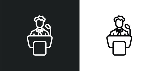 politician icon isolated in white and black colors. politician outline vector icon from professions collection for web, mobile apps and ui.