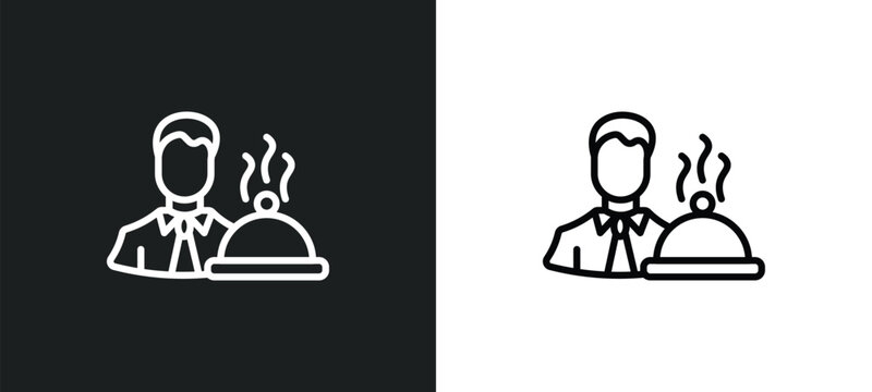 waiter icon isolated in white and black colors. waiter outline vector icon from professions collection for web, mobile apps and ui.