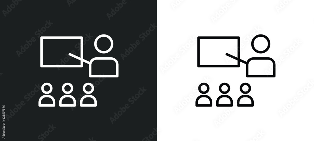 Poster classes icon isolated in white and black colors. classes outline vector icon from people collection 