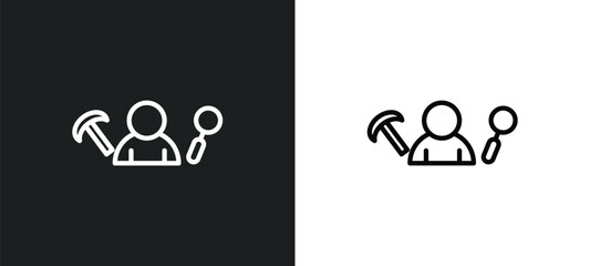 archeologist icon isolated in white and black colors. archeologist outline vector icon from professions collection for web, mobile apps and ui. - obrazy, fototapety, plakaty