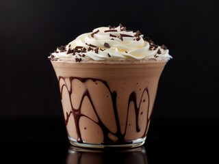 Chocolate milkshake with whipped cream on the dark background