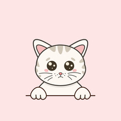 Obraz na płótnie Canvas Cute white kitten with pleading look in cartoon style. Vector flat illustration