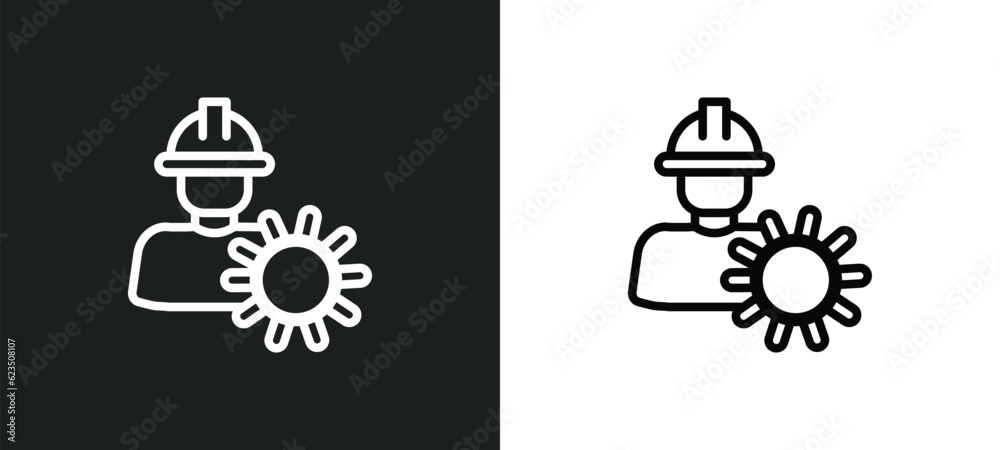 Poster layer working icon isolated in white and black colors. layer working outline vector icon from people