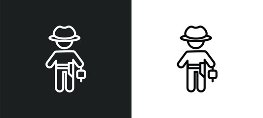 cowboy with a gun icon isolated in white and black colors. cowboy with a gun outline vector icon from people collection for web, mobile apps and ui.