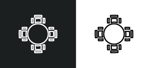 round table icon isolated in white and black colors. round table outline vector icon from people collection for web, mobile apps and ui.