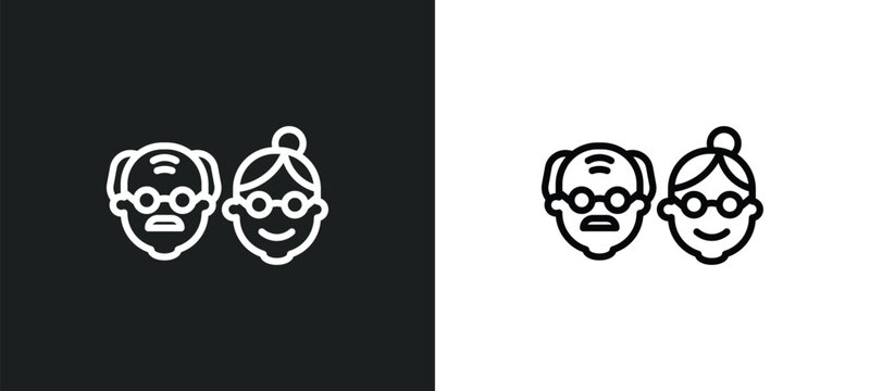 old couple icon isolated in white and black colors. old couple outline vector icon from people collection for web, mobile apps and ui.