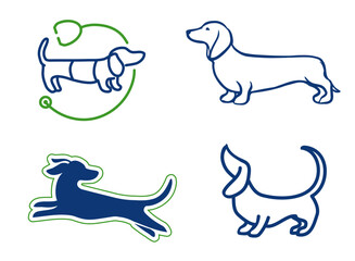 Set of dachshund vector drawings as logo or dog symbol design, for vet, pet shop, includes line art illustration - 623509328