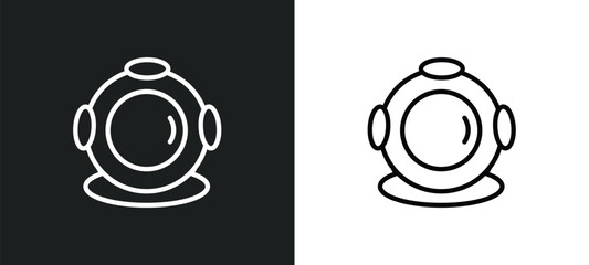 diving helmet icon isolated in white and black colors. diving helmet outline vector icon from nautical collection for web, mobile apps and ui. - obrazy, fototapety, plakaty