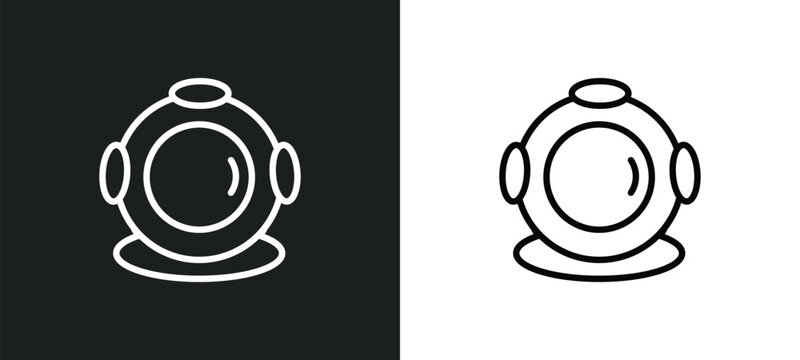diving helmet icon isolated in white and black colors. diving helmet outline vector icon from nautical collection for web, mobile apps and ui.