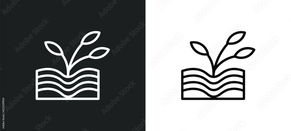 Wall mural plant growing on book icon isolated in white and black colors. plant growing on book outline vector 