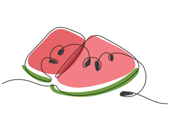 Minimalistic vector drawing of cut watermelon with pits