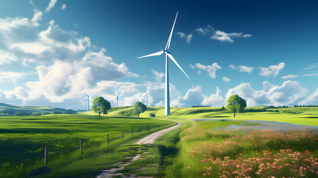 Windturbine auf einem Feld mit malerischer Landschaft