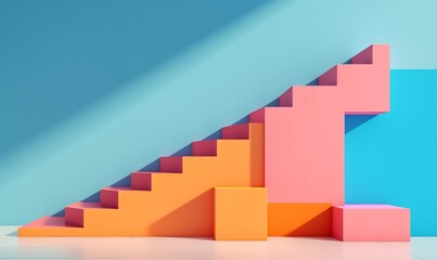 Brightly coloured abstract steps background. Product display mockup