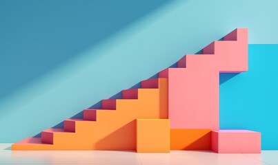 Fototapeta premium Brightly coloured abstract steps background. Product display mockup