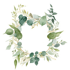 Watercolor floral illustration with branches leaf frame on transparent background,generative ai