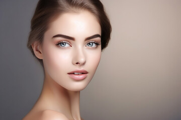 Fototapeta premium Beautiful young woman with clean fresh skin .Girl beauty face care. Facial treatment