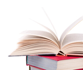Open book on a white background.