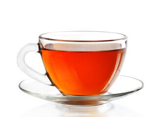 Tea in cup isolated on white background.
