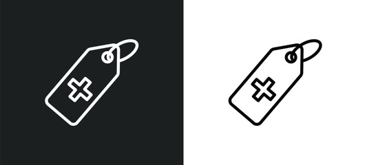 tag with a cross icon isolated in white and black colors. tag with a cross outline vector icon from medical collection for web, mobile apps and ui.