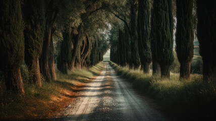Obraz premium Road among cypress trees, Tuscany, Italy Generative AI