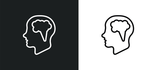 brain in bald male head icon isolated in white and black colors. brain in bald male head outline vector icon from medical collection for web, mobile apps and ui.