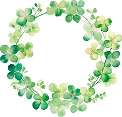 Clover leaf wreath watercolor hand painting for decoration on Saint's Patrick day, Irish Holiday.