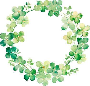Clover leaf wreath watercolor hand painting for decoration on Saint's Patrick day, Irish Holiday.