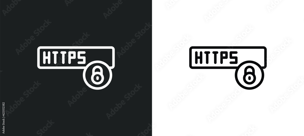 Poster https icon isolated in white and black colors. https outline vector icon from internet security coll