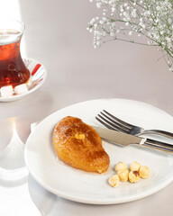 sugarpare, Turkish sherbet dessert,hazelnut sugarpare 