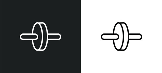 fitness wheel icon isolated in white and black colors. fitness wheel outline vector icon from gym and fitness collection for web, mobile apps and ui.