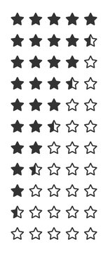 star rating set from 0 to 5 stars vector black and white
