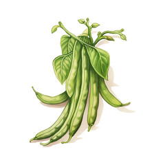 Watercolor string bean. Vegetable clipart illustration. Generative AI