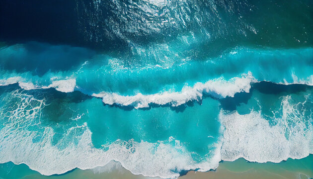 Summertime seascape On a sunny day, the sea has lovely waves and is blue. aerial view from the top Aerial view of the sea with stunning tropical scenery. Ai generated image