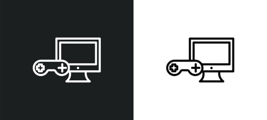 pc game icon isolated in white and black colors. pc game outline vector icon from arcade collection for web, mobile apps and ui.