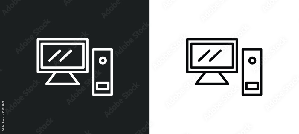 Poster desktop computer icon isolated in white and black colors. desktop computer outline vector icon from 