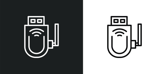 usb wireless adapter icon isolated in white and black colors. usb wireless adapter outline vector icon from electronic devices collection for web, mobile apps and ui.