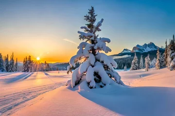 Badezimmer Foto Rückwand winter landscape with snow covered trees AI Generated © ansha