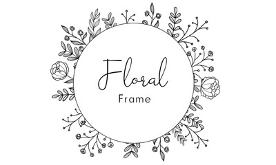 and drawn line floral frame. Elegant vintage wreath. Logo template. Vector illustration botanical decoration elements for label, branding business identity, wedding invitation, greeting card 